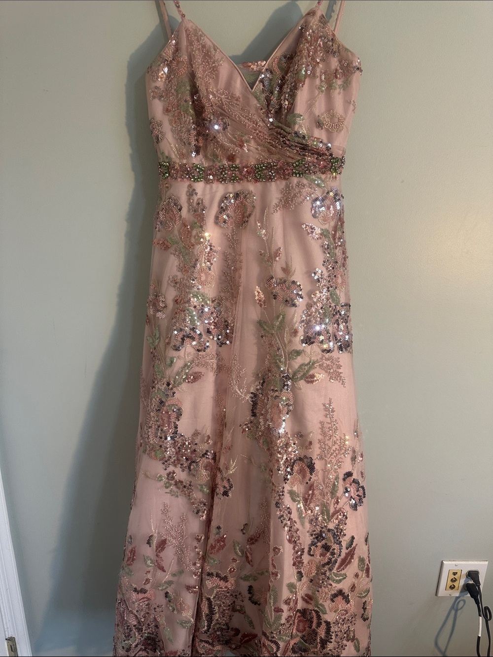 Mac Duggal Blush Pink Sequin Floral Prom Gown